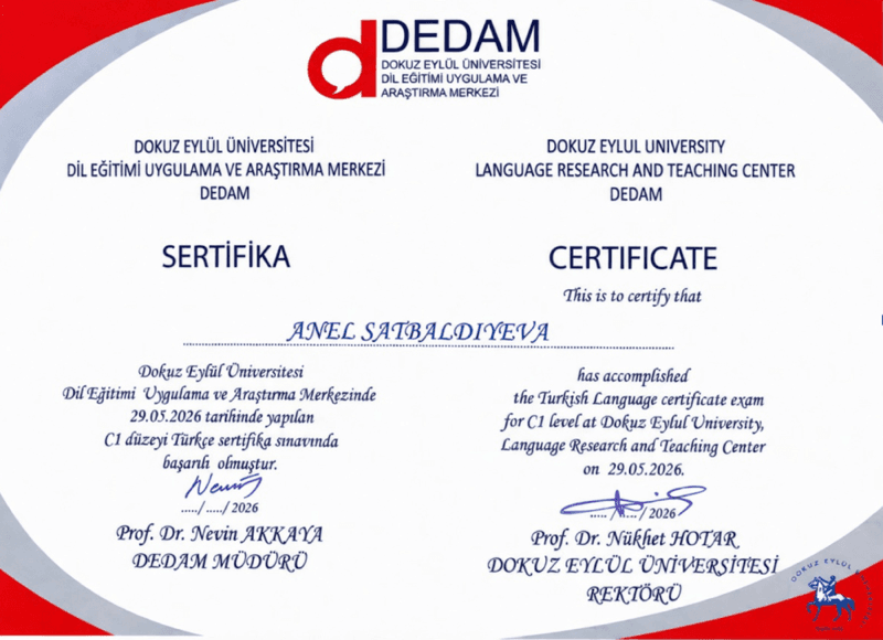 Certificate TÖMER — Anel S.